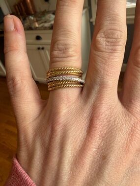 David Yurman crossover ring, gold and diamonds. Very pretty, still sold online!
